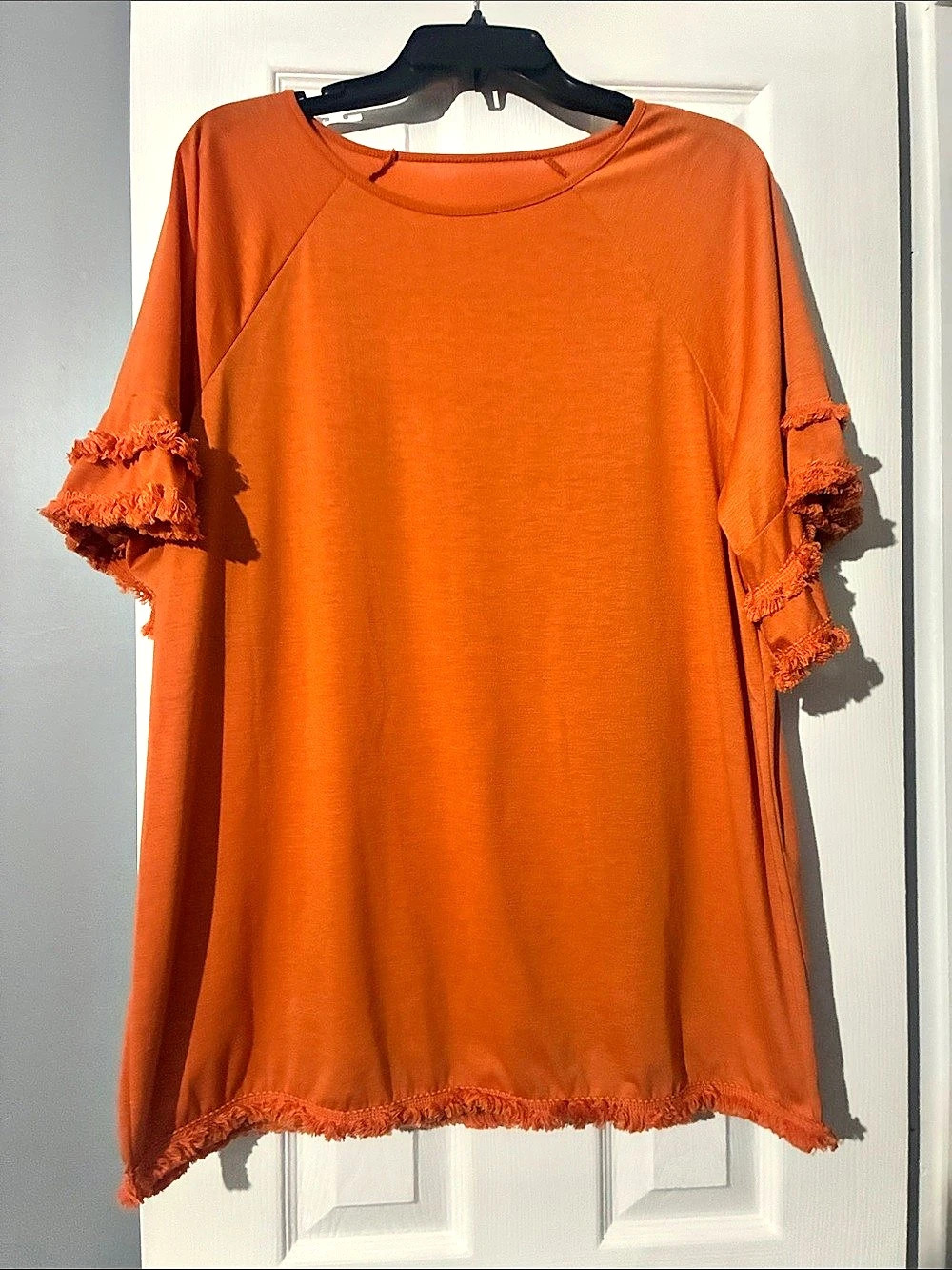Orange Fringe Sleeve Tunic Size XL